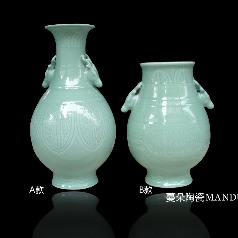 Green porcelain single color glazed Elephant face Decorative Vase Fashion Minimalist Ancient Park Decorative table Vase Hem