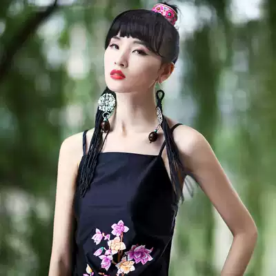 Cloud decoration totem original hand-made jewelry earrings ethnic style female decoration hand-woven twine Bodhi seedling silver earrings