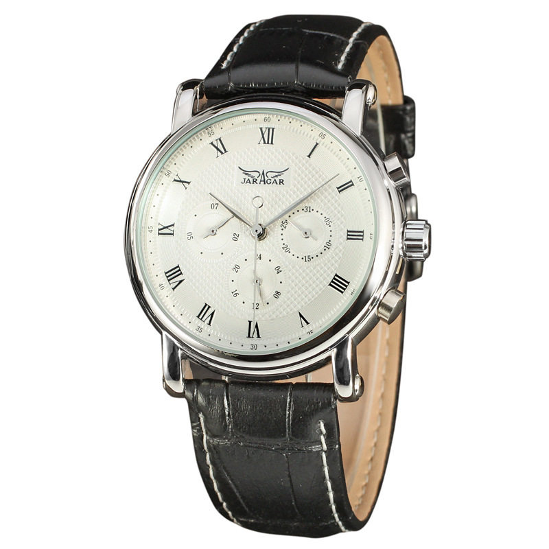 JARGAR circular meter disc triple eye six-pin Roman numerals double scale foreign trade mechanical belt watches B298