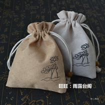 Wen play bag Buddha beads bag Lotus Linen bag Small cup bag Jewelry bag Storage bag bundle pocket Drawstring handmade bag