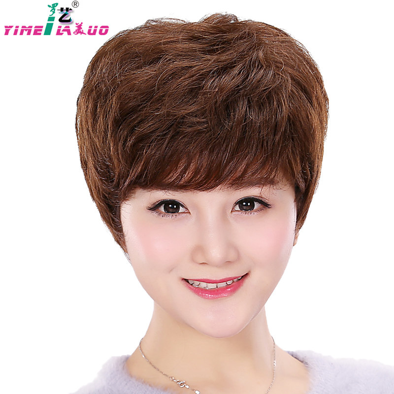 真发假发女短发 中老年女卷发 中年妈妈真人假发 逼真百搭假发套