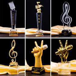 Crystal Music Note Trophy Good Voice Microphone Golden Microphone Recitation Singer Singing Host Speech Contest