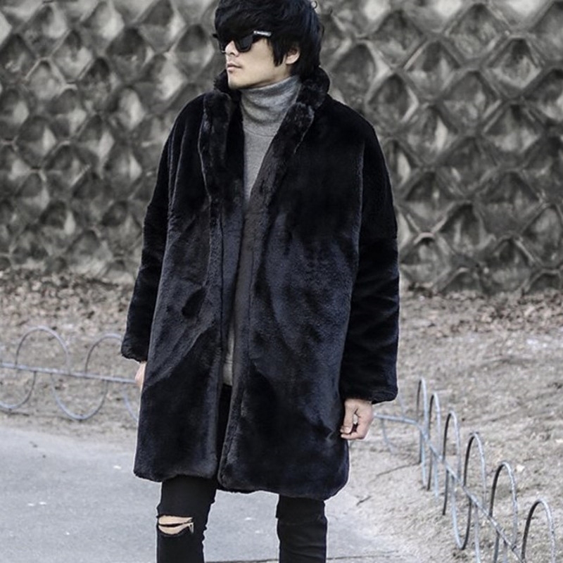 New Men's Long Faux Fur Coat, Imitation Rabbit Fur Plush Overcoat, Autumn and Winter Warm Thickened Men's Leather Jacket, Trendy