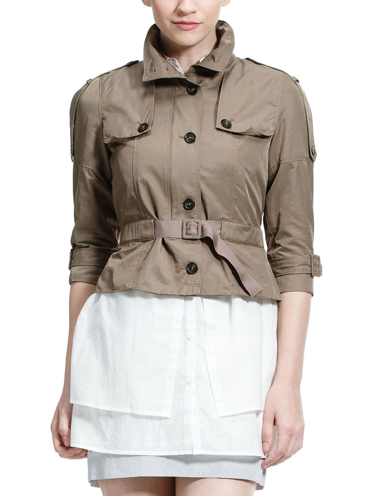 EQ:IQ 军绿色腰部饰带肩章外套