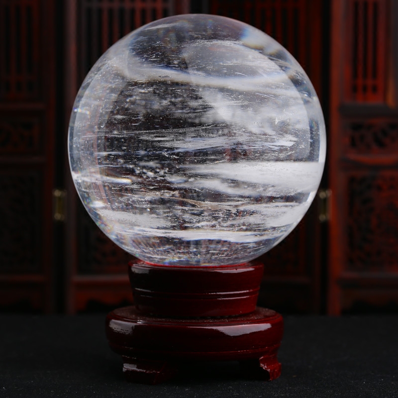 天然白水晶球摆件熔炼白水晶球家居饰品客厅卧室玄关摆件-淘宝Taobao