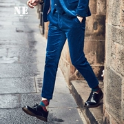 [Mùa thu và mùa đông sản phẩm mới] Earl Zall British retro mens slim suit nam quần nhung kẻ thường quần tây