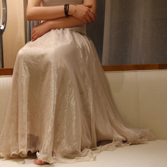 Dance Long Skirt High-Waisted Bohemian 8m Flared Spring Beach Gold Silk Chiffon Pleated Skirt Half Skirt Fairy Skirt