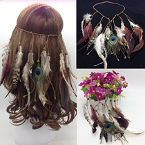 National wind hair ornaments New rooster hair pheasant hair stage tourist scenic spot street shot peacock feather headdress