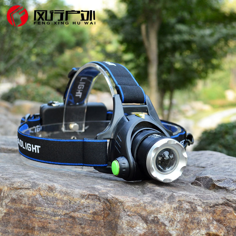 Zoom headlamp T6L2 blue and white dual light source zoom rechargeable head-mounted multi-function outdoor fishing light super bright