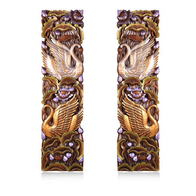 Thai wood carving swan crafts living room wall decoration solid wood porch wall decoration wall hanging Southeast Asian carved board