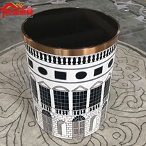 Personality simple stainless steel side a few solid wood architectural painting designer furniture creative metal corner glass custom