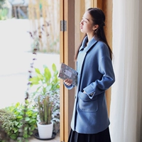 Áo len cổ điển đôi ngực giữa áo len dài giữa mùa thu và mùa đông áo khoác lông nữ