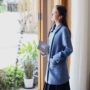 Áo len cổ điển đôi ngực giữa áo len dài giữa mùa thu và mùa đông áo khoác lông nữ