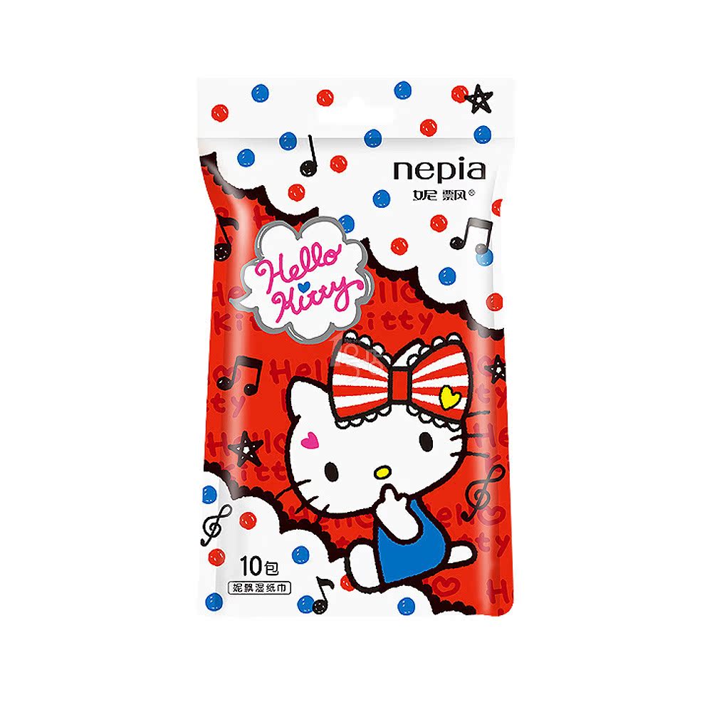 妮飘Hellokitty系列单片装湿巾10片 1号店湿巾 新老包装随机发货