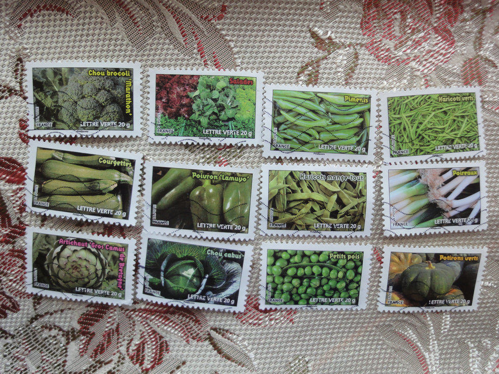 Foreign credit stamps, issued in France in 2012, green vegetables, a set of 12