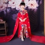 Váy catwalk cho bé gái mẫu đỏ công chúa dài tay đầm Trung Quốc phong cách từ vai bé gái trang phục mùa thu đầm trẻ em cao cấp