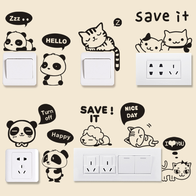 Plastic wall stickers Cute cartoon animals Korean creative wall decoration socket stickers switch stickers 24 packs