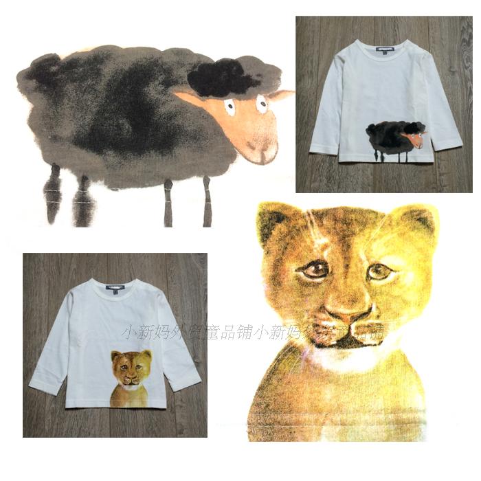 Foreign trade export organic cotton cute lamb and lion pattern long-sleeved T-shirt