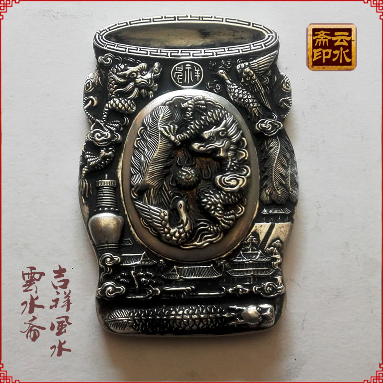 Crafts Fine Arts Room 4 Treasure Room Supplies White Bronze-Silver Ink Stone Dragon Phoenix collection Pink