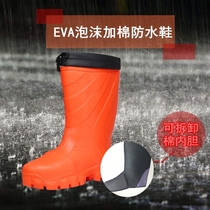 Winter cotton rain shoes for men and women thickened EVA foam white food cotton water shoes for aquaculture cold storage