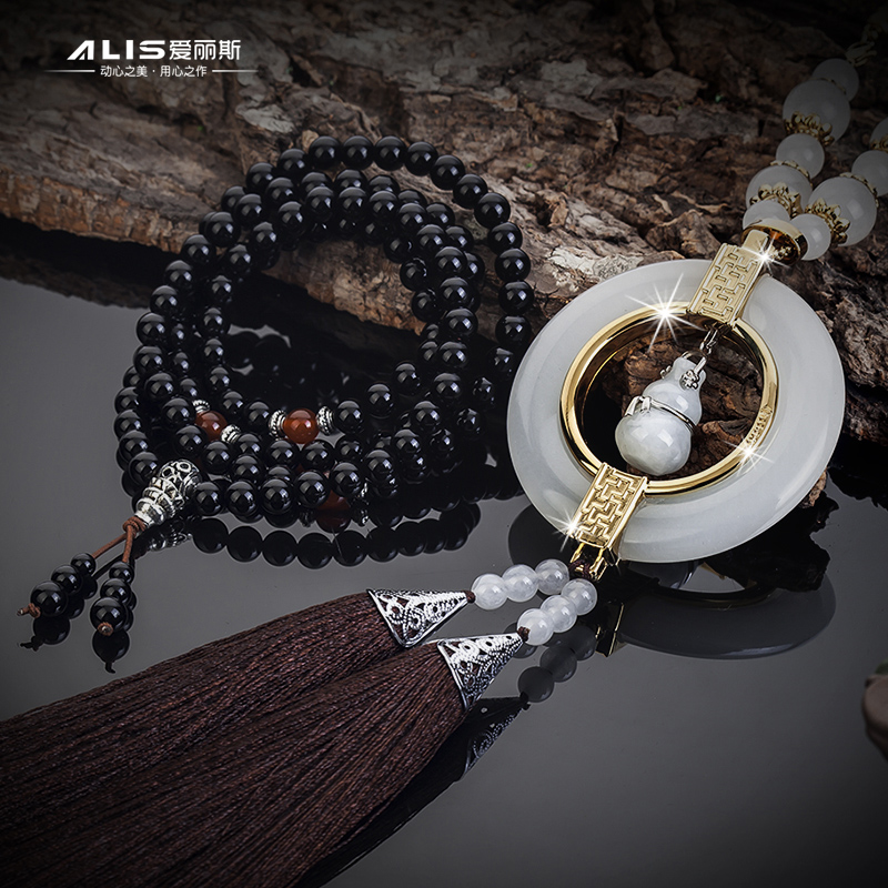 爱丽斯alis高档汽车挂件饰品白玉纯银车挂饰镶翡翠玉石平安宝葫芦