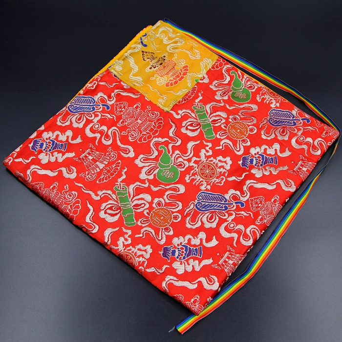 Eight Auspicious Weave Brocade Jacquard Pure Handmade Bag Warp Book bag Fabricium belt-red bottom inlaid yellow