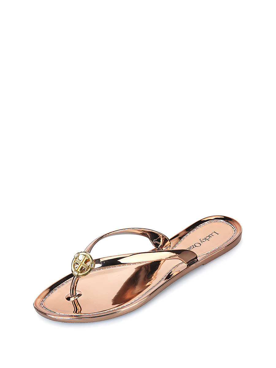 Lucky Ozasec 玫瑰金色果冻感女士人字拖