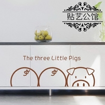 Korean Style Wall Sticker Glass Cabinet Fridge Children Room Kindergarten Background Decoration K-264 Three Piglets