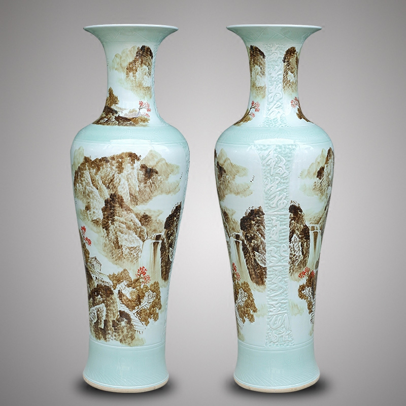 Jingdezhen ceramics large hand - made landscape of large vases, modern Chinese style living room TV cabinet furnishing articles