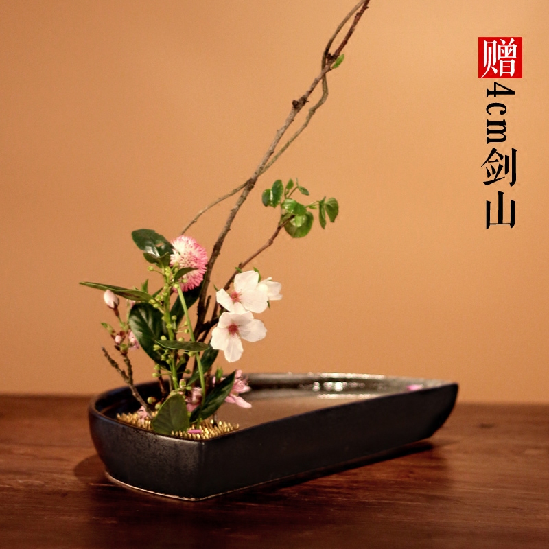 Flowerpot ceramic flower implement small flow flower arranging flowers zen mountain flower arranging plate of minimalist art flower pot creative Japanese sword