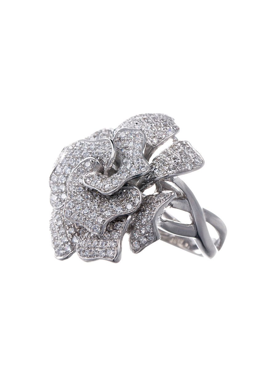 viva 自由韵律系列伯爵玫瑰镶钻银色戒指