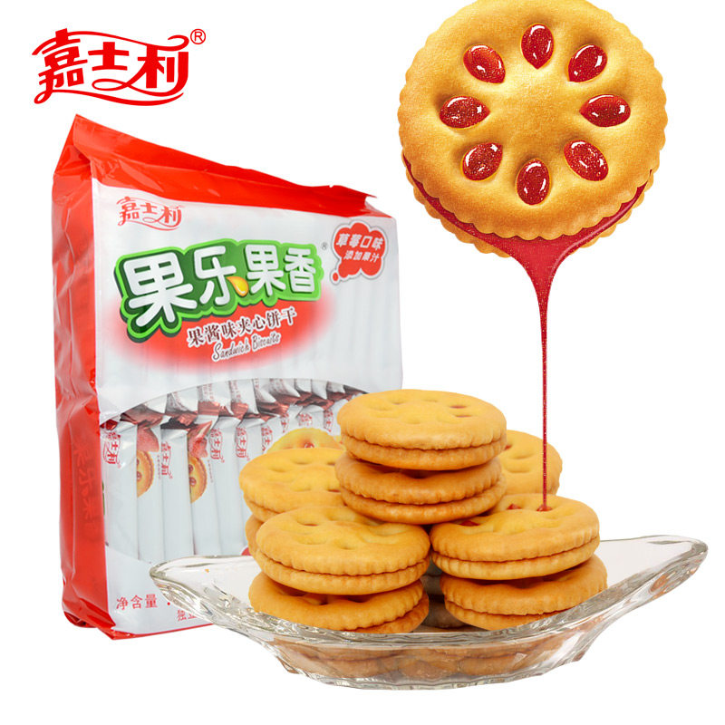 【天猫超市】嘉士利 果乐果香草莓味果酱夹心饼干443g 下午茶点心
