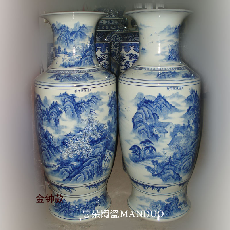 Jingdezhen blue and white landscape hand - made imitation kangxi porcelain vases 1 m high living room furnishings high - grade vase