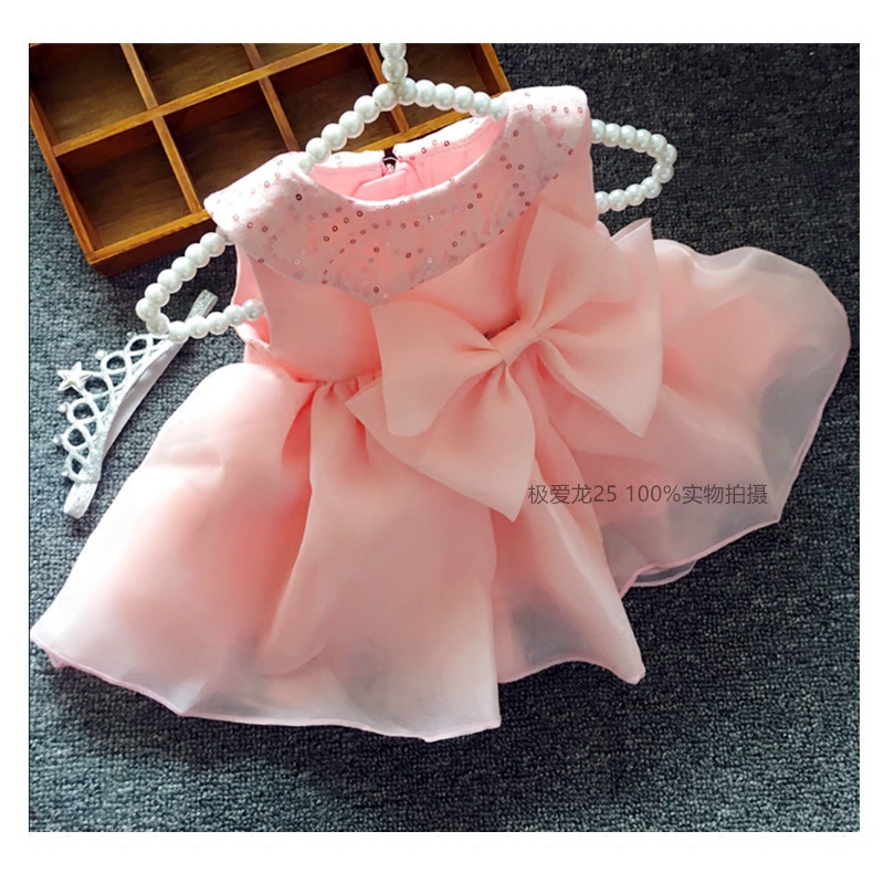 High end Summer female baby dress 100 days dress pink baby princess dress 1 Eugen yarn 0-2-year-old fluffy dress