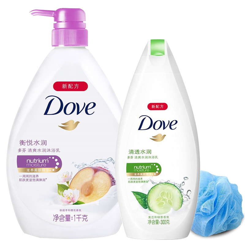 Dove多芬沐浴露衡悦水润清爽沐浴乳1升+300秋姬李和樱花香氛
