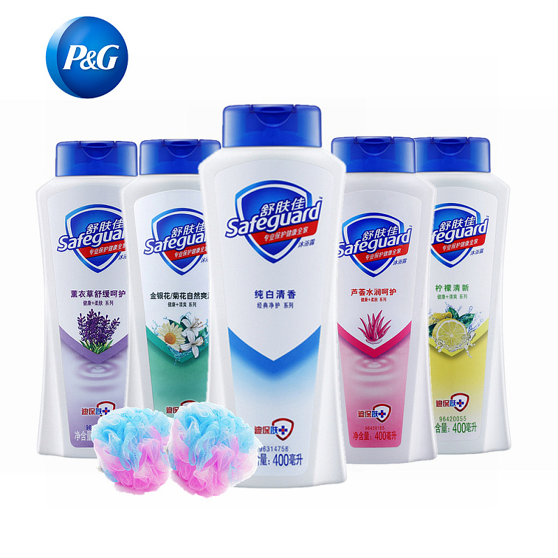 包邮 舒肤佳沐浴露400ml*5瓶正品 送沐浴花*2套装 品种随机发放