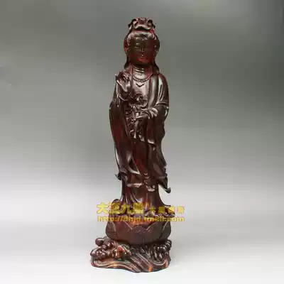 Net bottle Guanyin Indian small leaf red sandalwood carving Guanyin statue old material smooth grain solid wood carving mahogany crafts