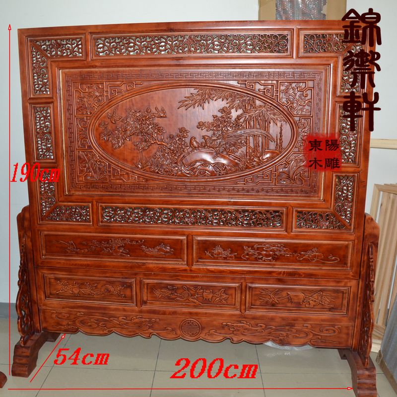 Dongyang wood carving open rich floor-to-ceiling screen solid wood seat screen Chinese Feng Shui screen Entrance partition Solid wood plug-in screen