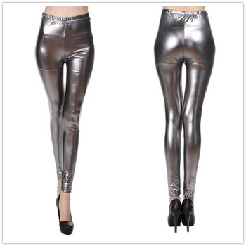 Spring and Autumn Silver Metallic Imitation Leggings Leggings Glossy Glossy Slim Fit Small Legs Performance Pants