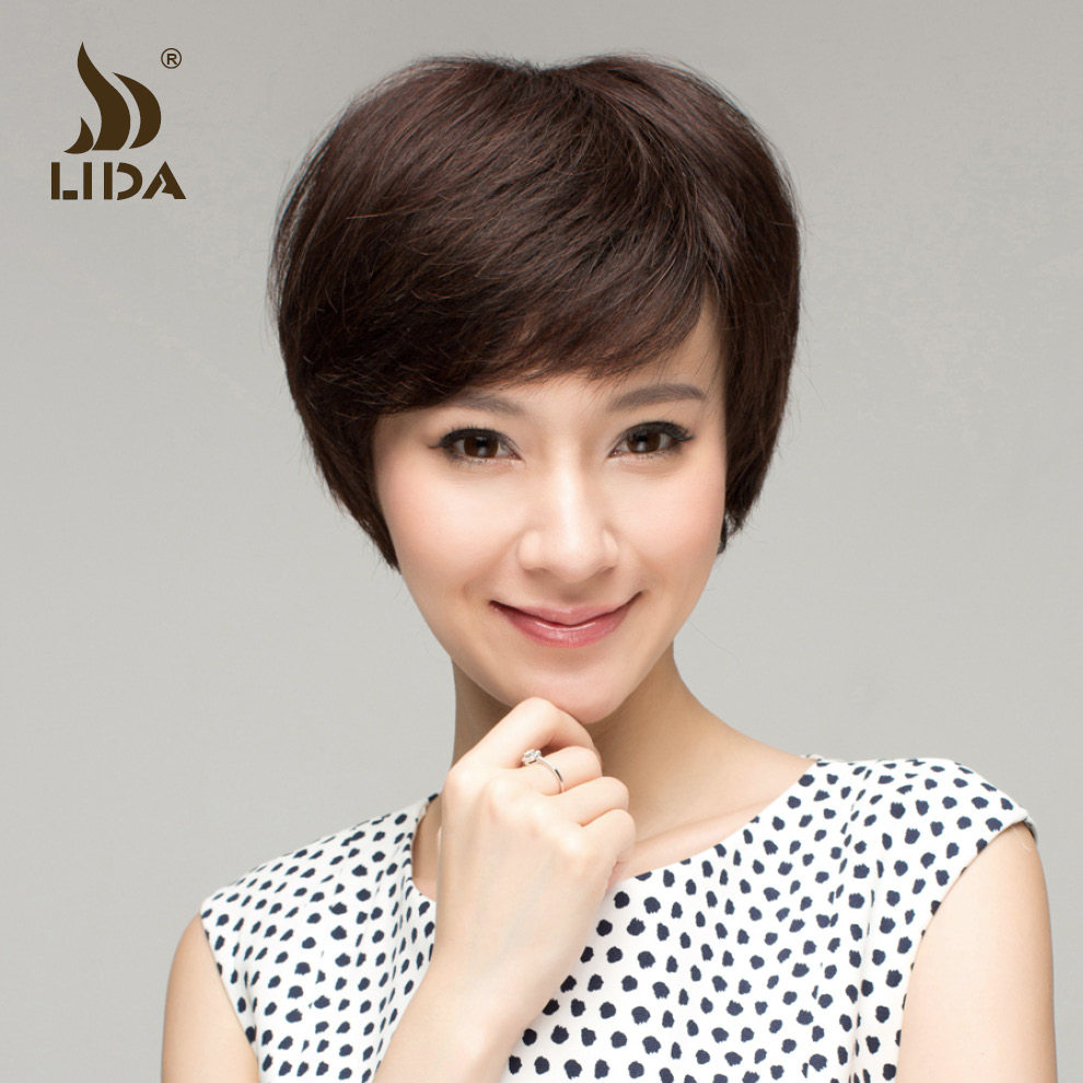 利达真发假发 女 妈妈真发 短发 女  真人发丝 女士中老年假发套