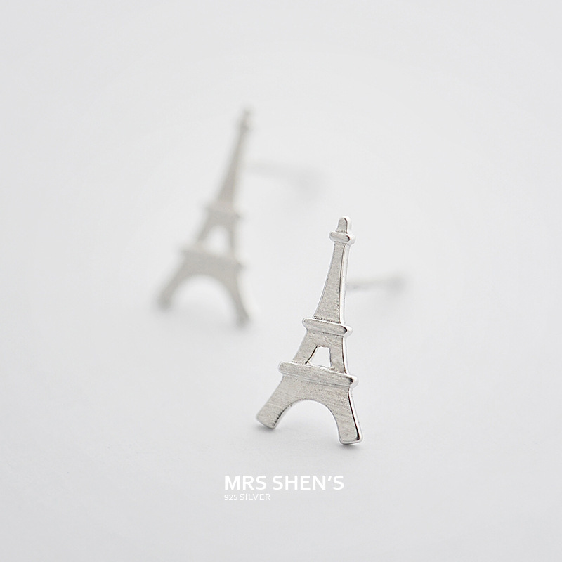 925 Pure silver anti - allergy and simple and delicate design of Eiffel Tower ear nails