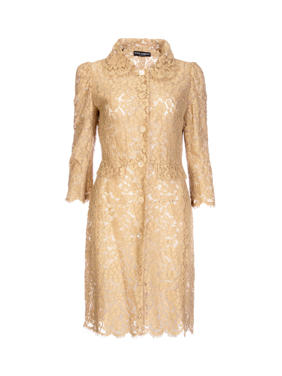 Dolce&Gabbana 驼色翻领蕾丝钩花七分袖外套