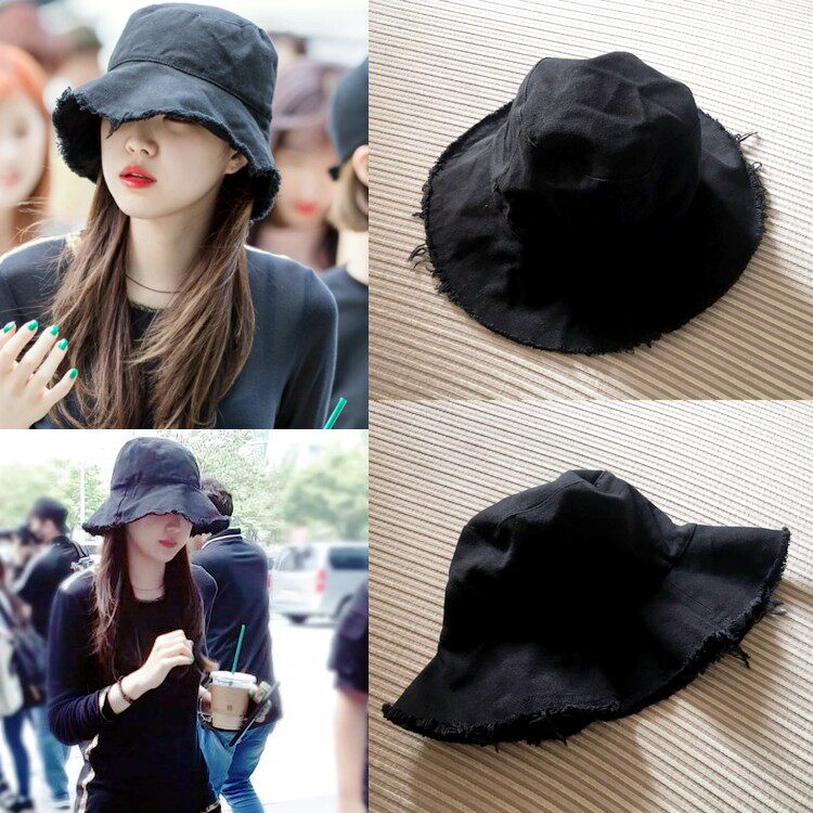 Korean version Sunnah Nai Bian with the same black hair side fisherman hat children sunhat basin hat Folding cloth hat