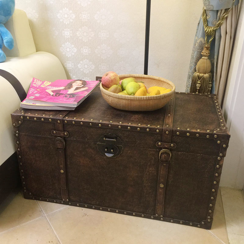 80cm luxury suitcase British vintage big box Creative coffee table box storage box Store decoration box