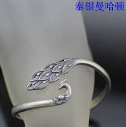 Thai Silver 925 Sterling Silver Handmade Bangkok Original Design Authentic Phoenix Peony Living Bracelet 6.2cm