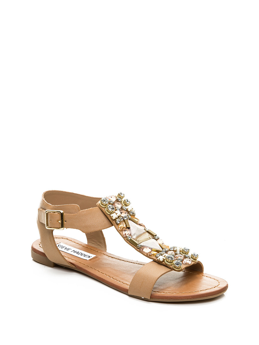 Steve Madden/思美登 卡其色工字形搭带饰钻装饰平底凉鞋