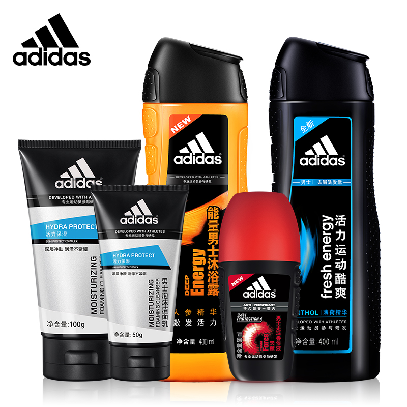 阿迪达斯adidas男士能量沐浴露酷爽洗发露保湿洁面乳天赋走珠套装