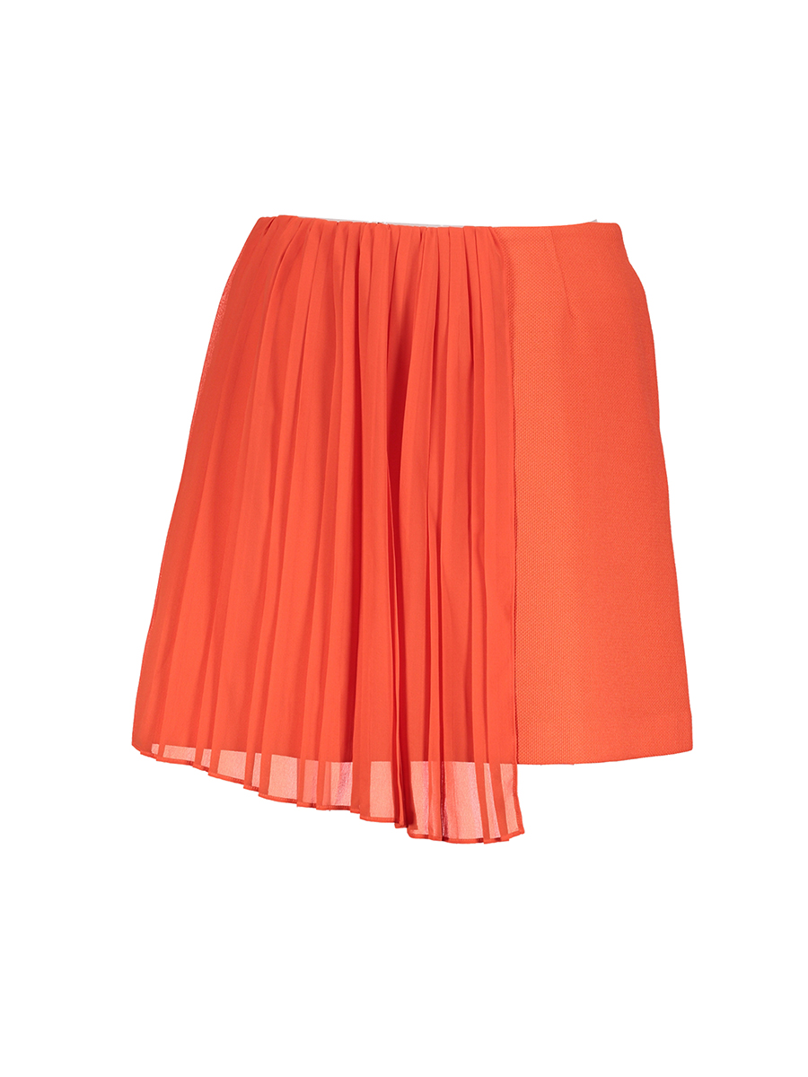 JESSICA 橘红色拼接褶裥短裙