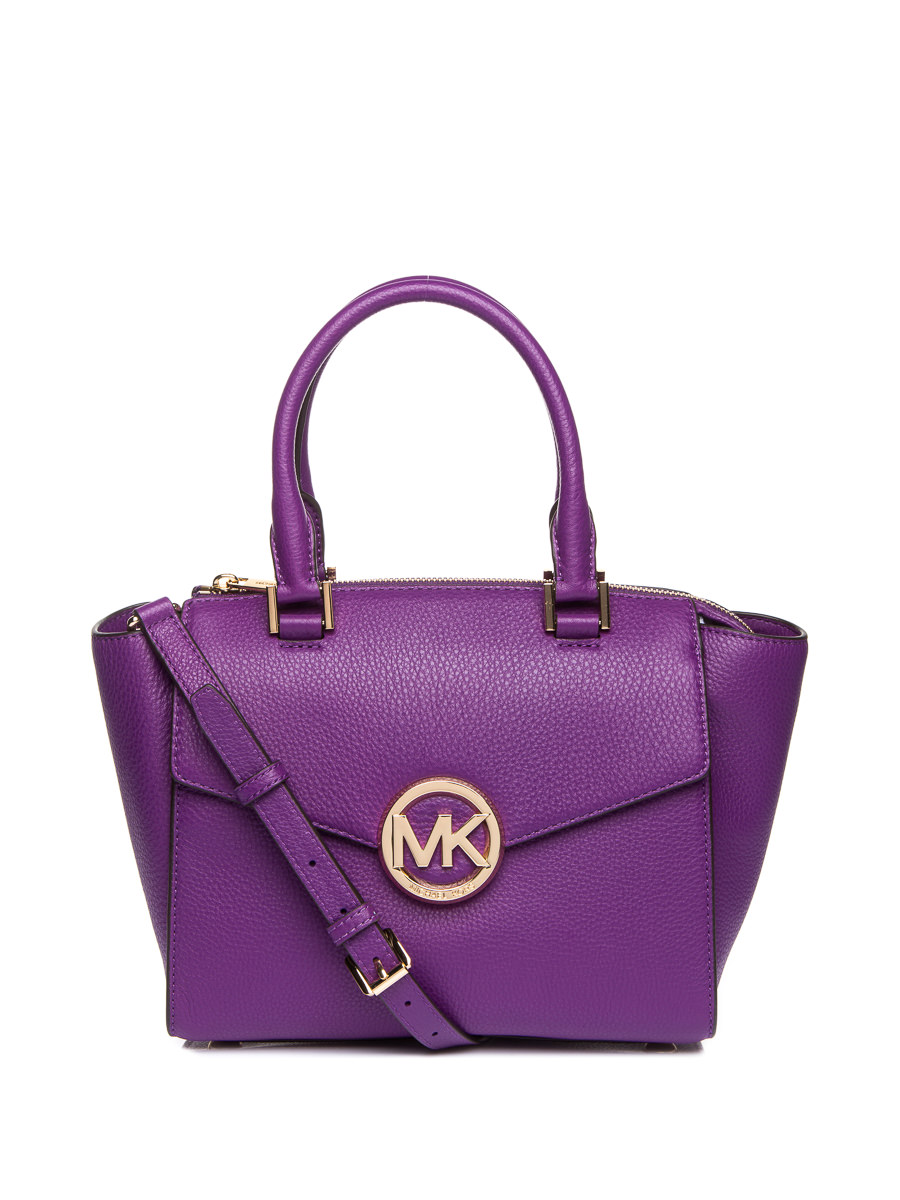 Michael Kors HUDSON系列紫色荔枝纹翻盖贴袋手提肩包
