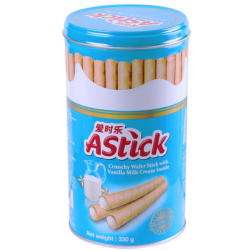 【天猫超市】印尼进口 Astick爱时乐 威化卷心酥香草牛奶330g零食